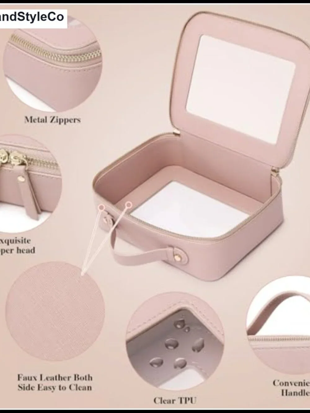 Clear Makeup Bag Set with Faux Leather Trim, 3 Pieces, TSA Approved